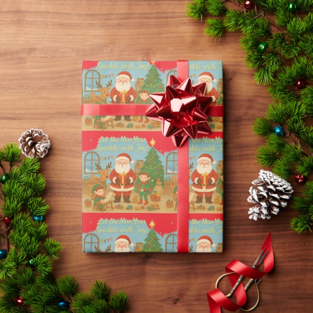 Papel De Regalo Cute Santa & Elves New Year Holiday Card (Regalo de vacaciones)