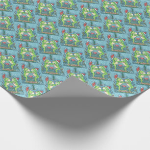 PAPEL DE REGALO CUTE SANTA FROGS KISSING BAJO EL MISTLETO DRAGONFL