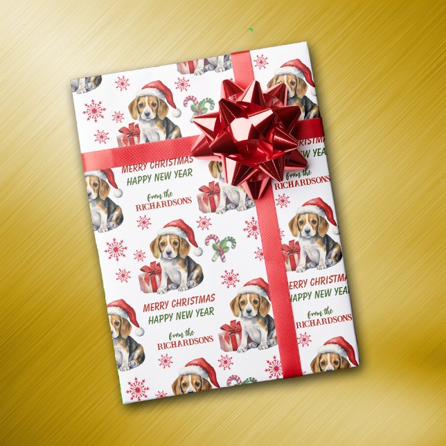 Papel De Regalo Cute Santa Hat Beagle Puppy Navidades (Subido por el creador)