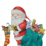 Papel De Regalo Cute santa with wrapped toys christmas<br><div class="desc">This original Christmas illustration shows two Santa's, one santa is bending to wrap toys and gifts in colourful Christmas wrapping paper and bright gold bows. You can see a rag dolly and a ball waiting to be wrapped up in the red and green patterned festive paper. The other santa has...</div>