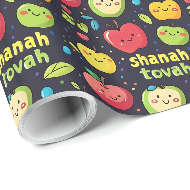 Papel De Regalo 🍎 Cute Shanah Tovah con manzanas (Esquina del rollo)