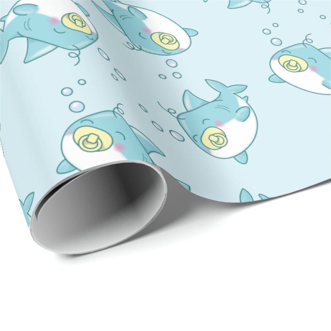 Papel De Regalo Cute Shark Baby Shower Kawaii (Esquina del rollo)