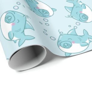 Papel De Regalo Cute Shark Baby Shower Kawaii Blue Boy