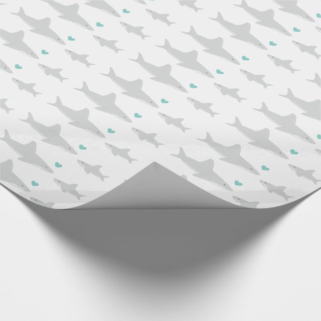 Papel De Regalo Cute Sharks Heart Green Baby Shower (Esquina)