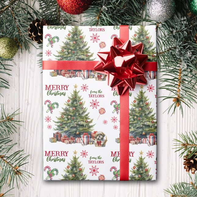 Papel De Regalo Cute Shih Tzu pipa bajo el árbol de Navidad (Subido por el creador)
