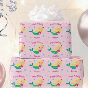 Papel De Regalo Cute Sirena Rosa Personalizada Cumpleaños Acondici