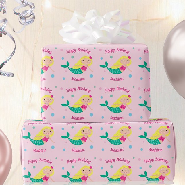 Papel De Regalo Cute Sirena Rosa Personalizada Cumpleaños Acondici (Subido por el creador)