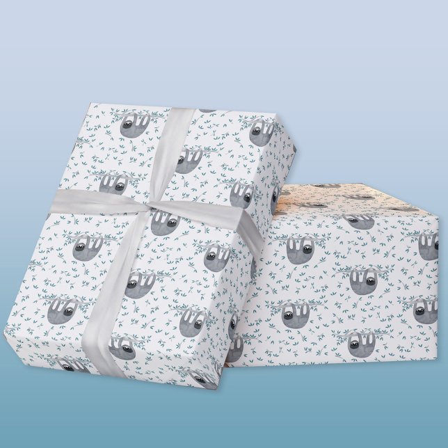 Papel De Regalo Cute Slote Watercolor (Watercolor sloth pattern gift wrap paper roll)