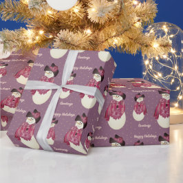 Papel De Regalo Cute Snowman Plum