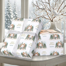 Papel De Regalo Cute Snowman Winter Birthday Boy Nombre