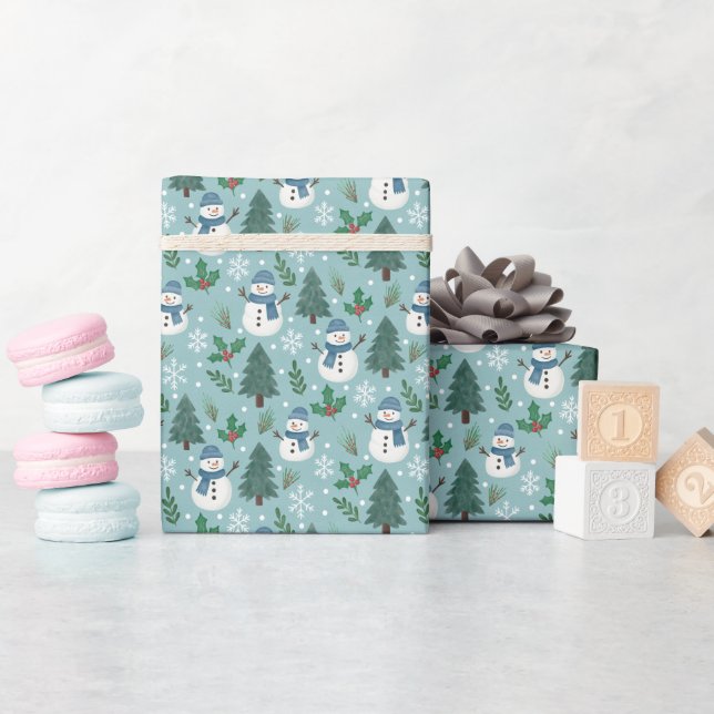 Papel De Regalo Cute Snowmen Winter Pattern Wrapping Paper Roll (Baby Shower)