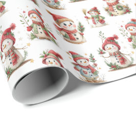 Papel De Regalo Cute snowmen with wooly hats