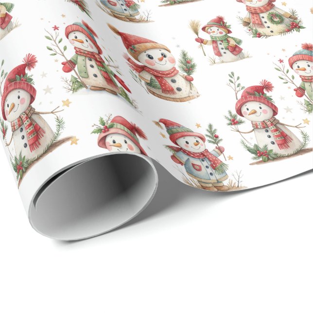 Papel De Regalo Cute snowmen with wooly hats (Esquina del rollo)