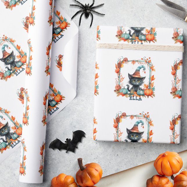 Papel De Regalo Cute Spookone Black Cat Witch Gorra Calabaza Hallo (Subido por el creador)
