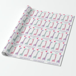 Papel De Regalo Cute Spots Pastel Giraffe Kids Cumpleaños