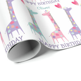 Papel De Regalo Cute Spots Pastel Giraffe Kids Cumpleaños