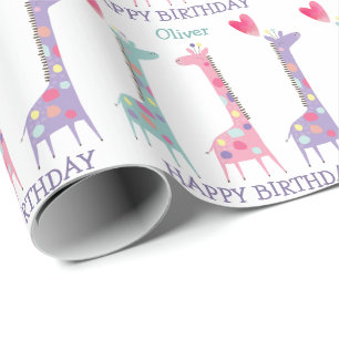 Papel De Regalo Cute Spots Pastel Giraffe Kids Cumpleaños