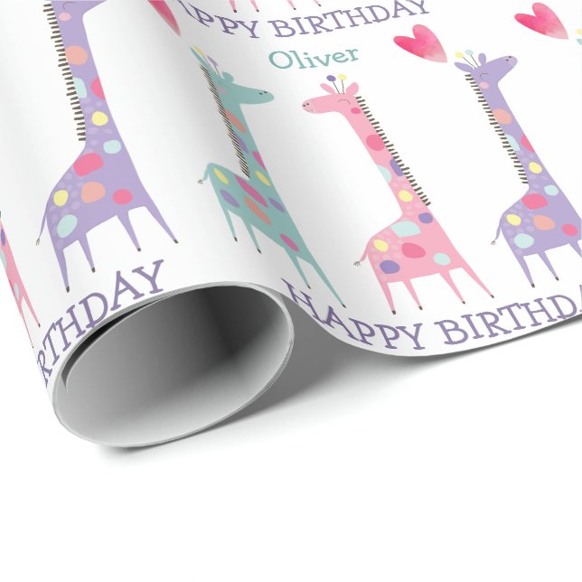 Papel De Regalo Cute Spots Pastel Giraffe Kids Cumpleaños (Esquina del rollo)