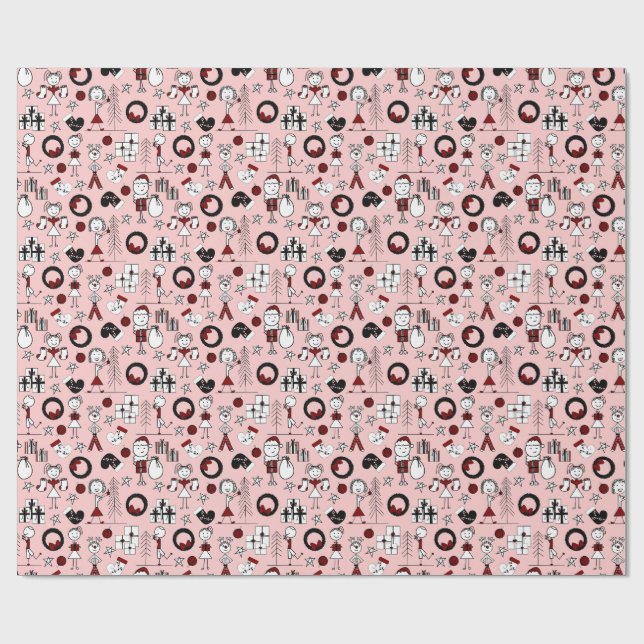 Papel De Regalo Cute Stick Figure Christmas Wrapping Paper (Superficie plana)