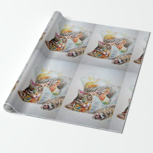 Papel De Regalo Cute Tabby Cat Jugando Arte Acuarela Acondicionami