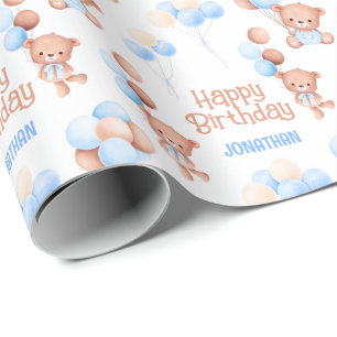Papel De Regalo Cute Teddy Bear Balloon Kids Cumpleaños
