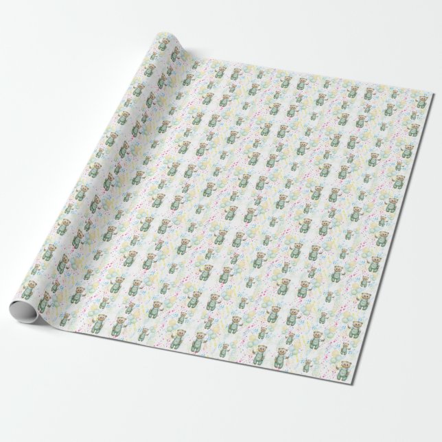 Papel De Regalo cute teddy bear green background (Desenrollado)
