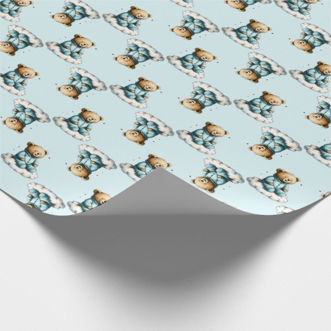 Papel De Regalo Cute Teddy Bear on a Cloud Blue PJs (Esquina)
