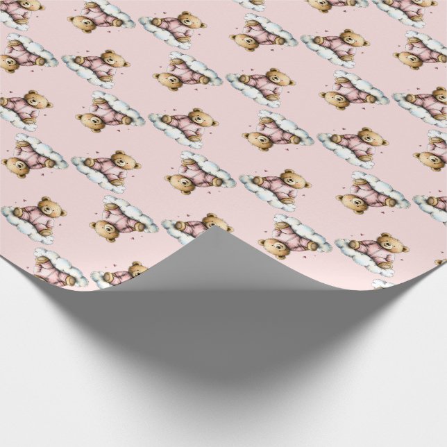 Papel De Regalo Cute Teddy Bear on a Cloud Pink PJs (Esquina)