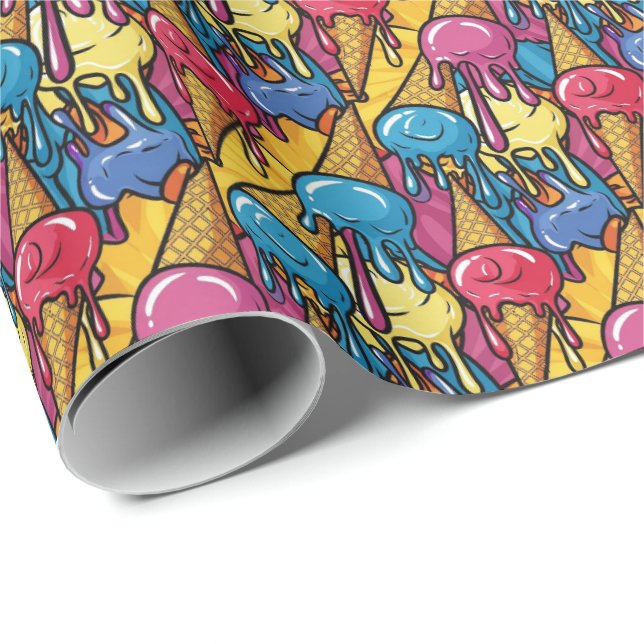Papel De Regalo Cute tiled melting ice cream pattern  (Esquina del rollo)