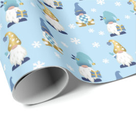 Papel De Regalo Cute trendy Gnomes Winter Gold Blue