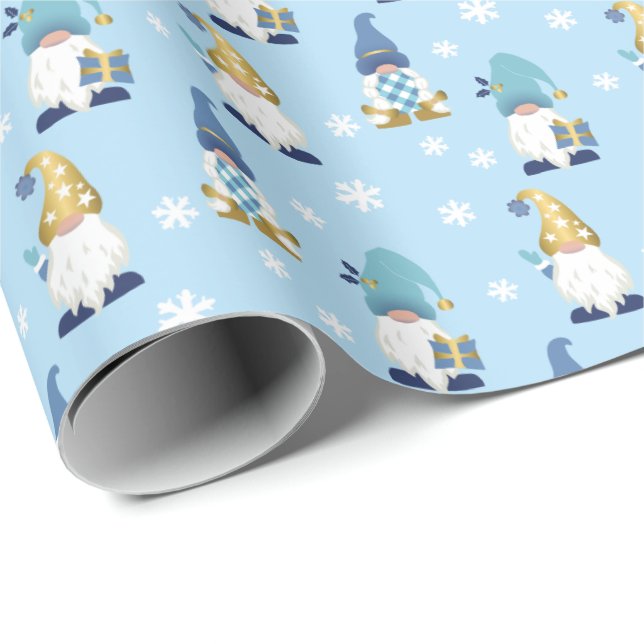 Papel De Regalo Cute trendy Gnomes Winter Gold Blue (Esquina del rollo)