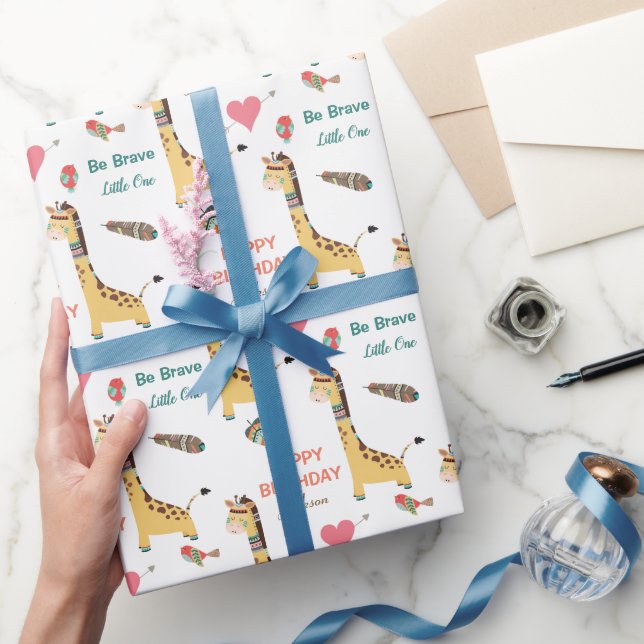 Papel De Regalo Cute Tribal Giraffe Feliz cumpleaños (Regalar)