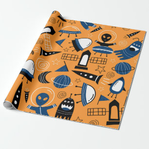Papel De Regalo Cute ufo de naves espaciales alienígenas, planetas