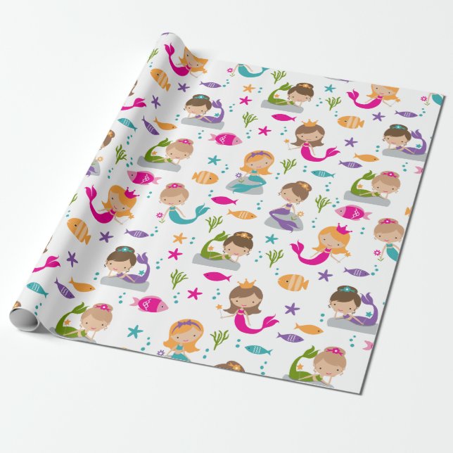 Papel De Regalo Cute Under the Sea Mermaid Wrapping Paper (Desenrollado)