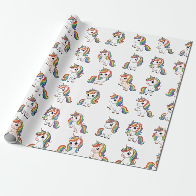 Papel De Regalo Cute Unicorn Rainbow Birthday Wrap (Desenrollado)