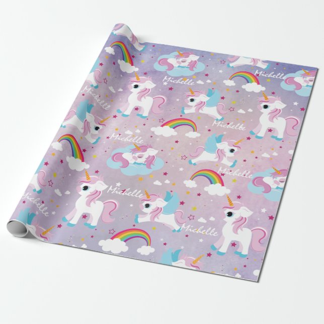 Papel De Regalo Cute unicornio Feliz cumpleaños chica rosa (Desenrollado)