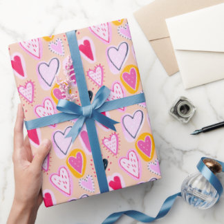 Papel De Regalo Cute Valentine & Birthday Hearts Doodle Pink