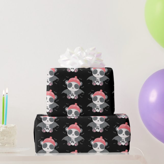 Papel De Regalo Cute Vampire Panda Murciélagos Fantasma Negro Hall (Regalos de fiesta)