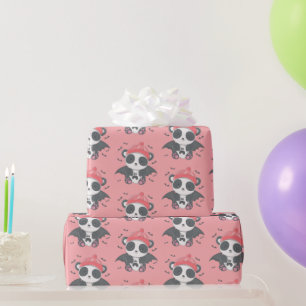 Papel De Regalo Cute Vampire Panda Murciélagos Fantasma Rosa Hallo