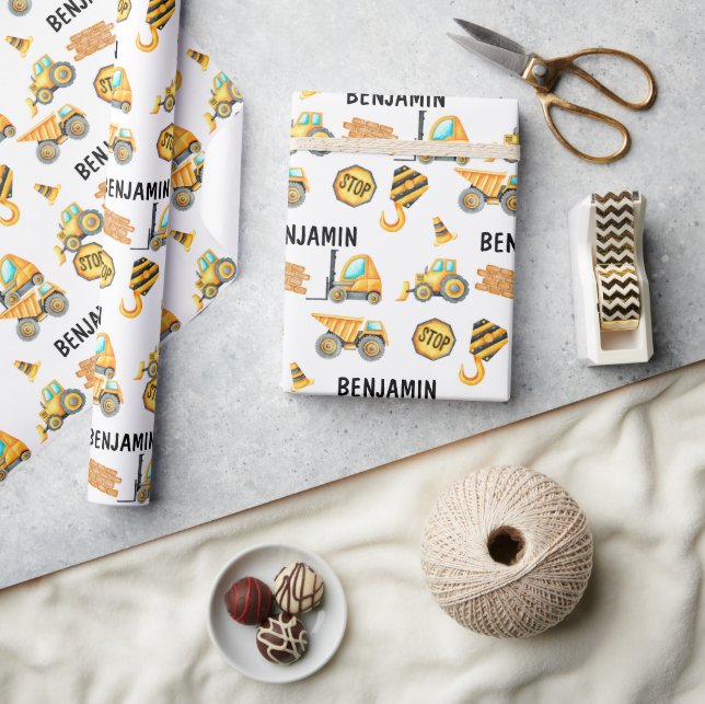 Papel De Regalo Cute Vehículos de Construcción Boy Cumpleaños (Artesanía)