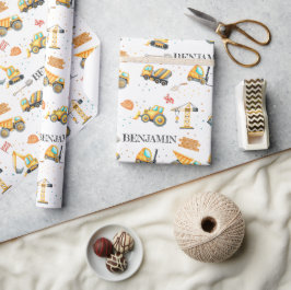 Papel De Regalo Cute Vehículos de Construcción Boy Cumpleaños