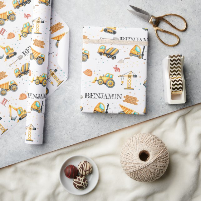 Papel De Regalo Cute Vehículos de Construcción Boy Cumpleaños (Artesanía)