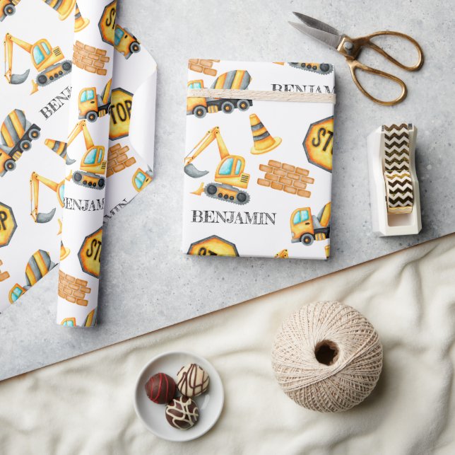 Papel De Regalo Cute Vehículos de Construcción Boy Cumpleaños (Artesanía)