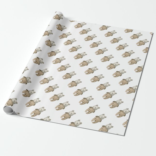 Papel De Regalo Cute Watercolor Bear Boho Baby Shower (Desenrollado)