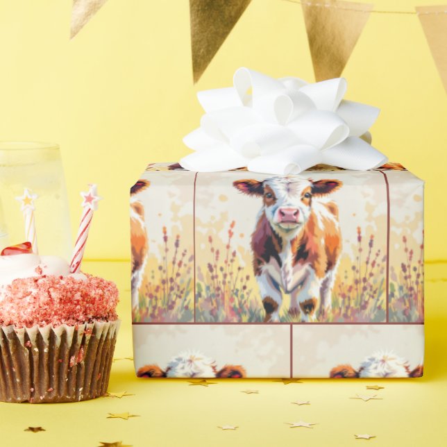 Papel De Regalo Cute Watercolor Calf In Field Flowers (Fiesta de cumpleaños )