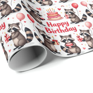 Papel De Regalo Cute Watercolor Raccoon Nacimiento Escena - Cumple