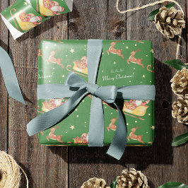 Papel De Regalo Cute Watercolor Santa Claus Navidades verdes