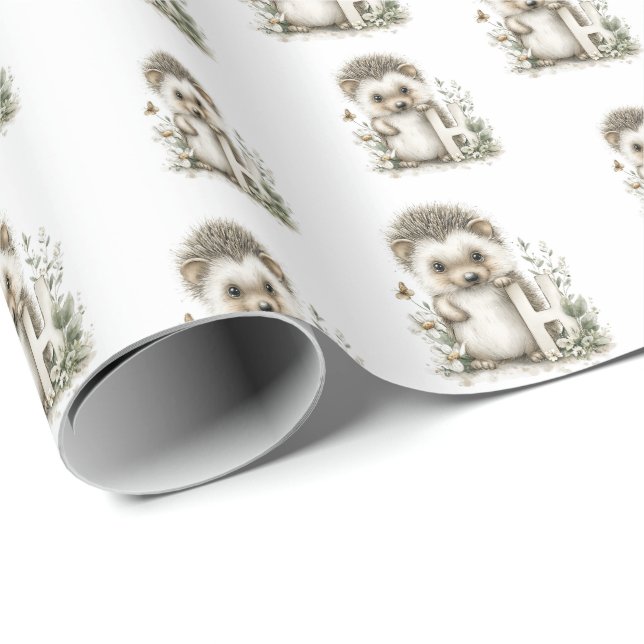 Papel De Regalo Cute Watercolour Baby Animals Alphabet Hedgehog (Esquina del rollo)