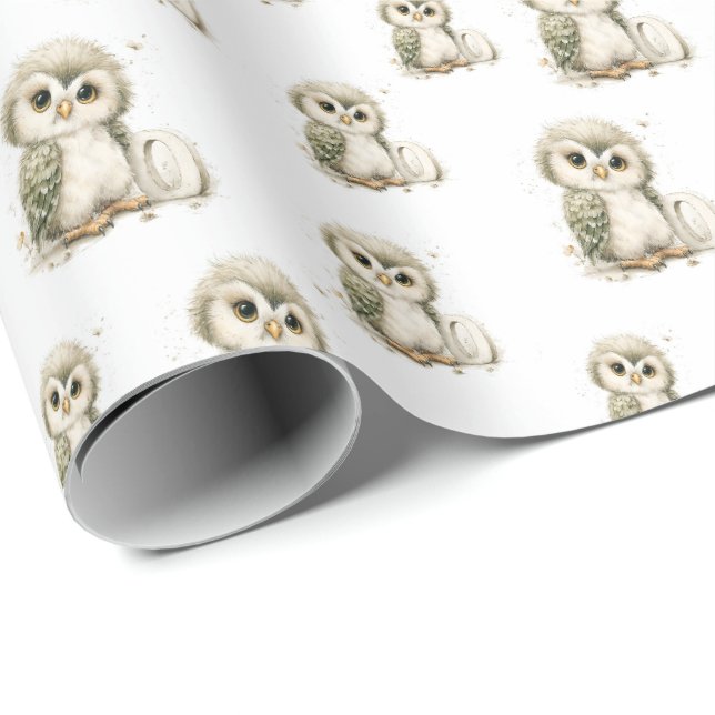 Papel De Regalo Cute Watercolour Baby Animals Alphabet Owl (Esquina del rollo)