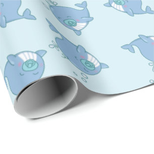 Papel De Regalo Cute Whale Baby Shower Kawaii Boy Blue